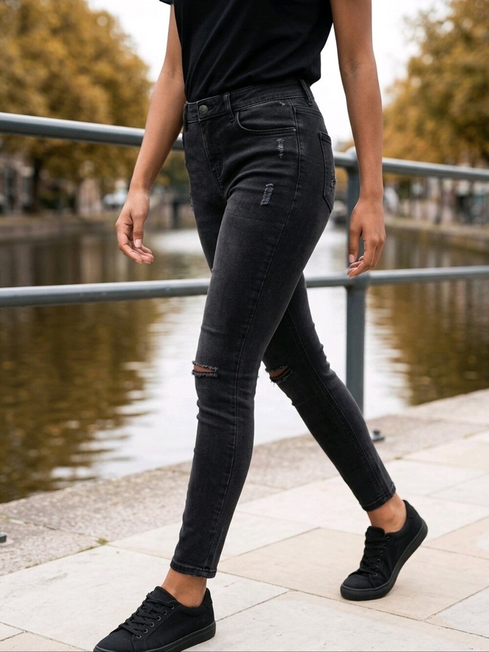 Spanx Black Distressed Skinny Jeans